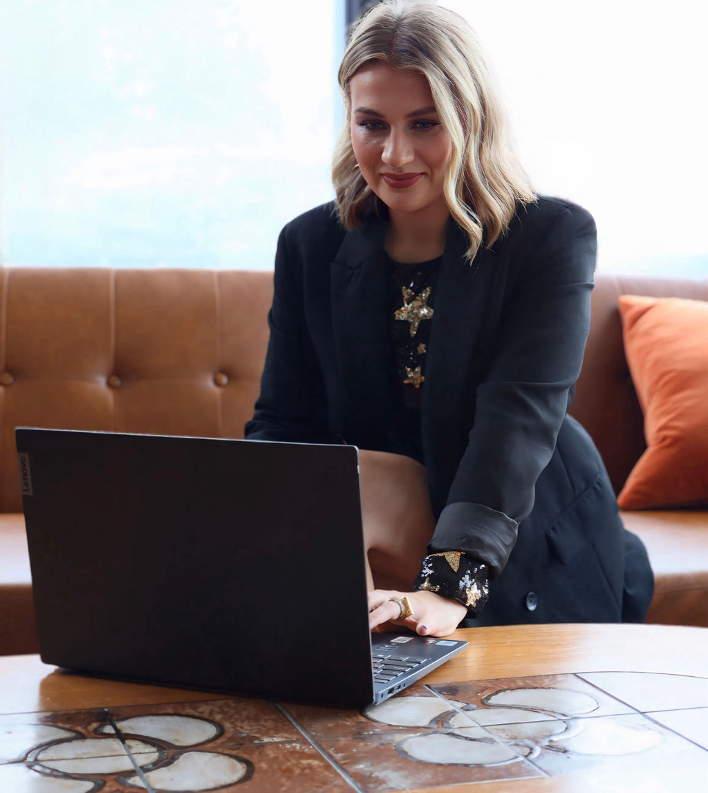Business woman on computer. Compliance